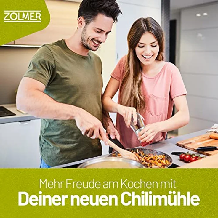 ZOLMER® Chilimühle Edelstahl & Glas, Gewürzmühle mit hochwertigem Edelstahl-Schneidwerk und Aroma-Schutzdeckel für grobe Gewürze & Chili – Bild 5