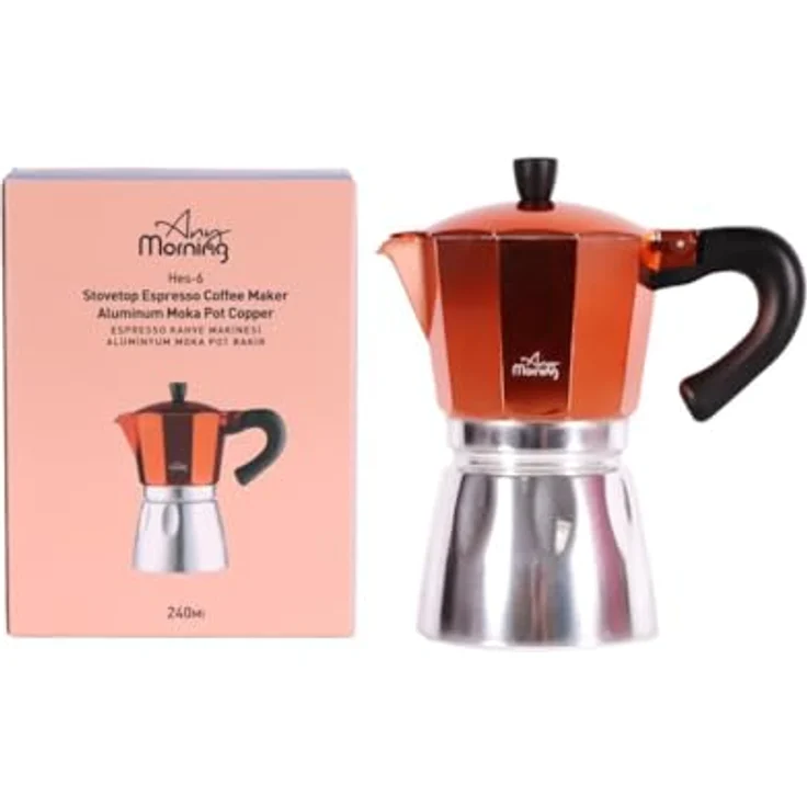 ANY MORNING Mokkamaschine Any Morning Herdkanne Espresso Aluminium Moka Kanne, 240 ml, Schwarz – Bild 6