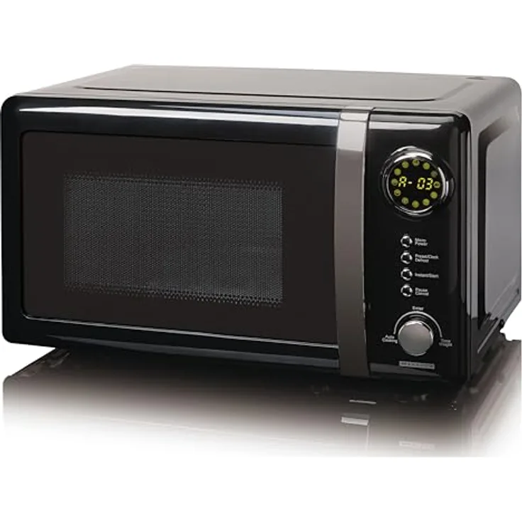 Melissa 16330132 Mikrowelle - Solo-Mikrowelle - 700 Watt - 20 l Volumen - 5 Leistungsstufen - Auftaufunktion - Glasteller - LED Display - schwarz