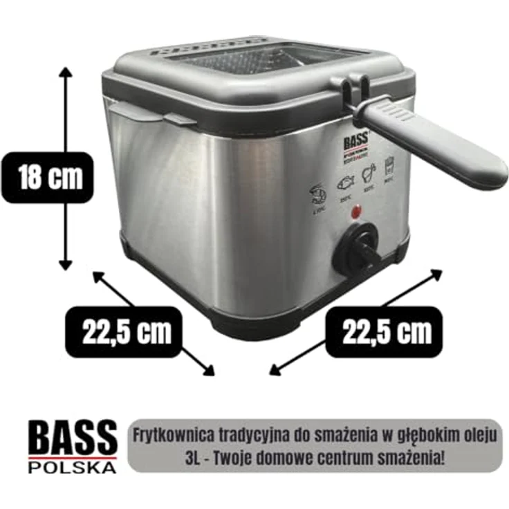 Bass Polska BH 10882, Fritteuse 3L 2000W mit Temperaturregelung bis 190°C und Edelstahlgehäuse – Bild 7