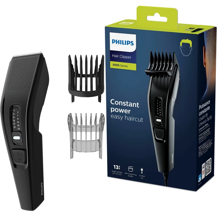 Philips Haarschneider HC3510/15, Series 3000, 13 Längeneinstellungen, DualCut-Technologie, selbstschärfende Klingen, schwarz