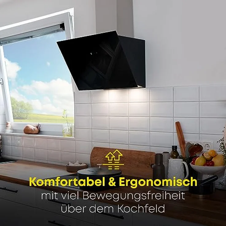 Bomann DU7606.1 G Kopffreihaube, Wandmontage, Anzahl Gebläsestufen 3, Breite 60 cm, edelstahl, schwarz – Bild 3
