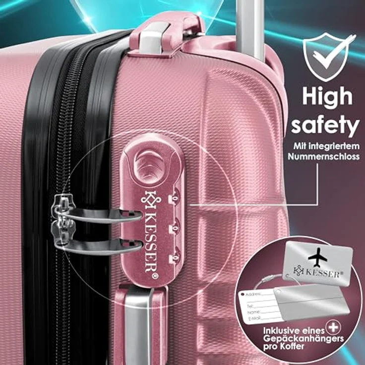KESSER® 4tlg. Hartschalenkofferset Hard Shell Basic Hartschalenkoffer Trolley Koffer Reisekoffer Reisekofferset Gepäck Rollkoffer Schloss 4 Rollen ABS-Hartschale Teleskopgriff S-M-L-XL Rosa – Bild 4