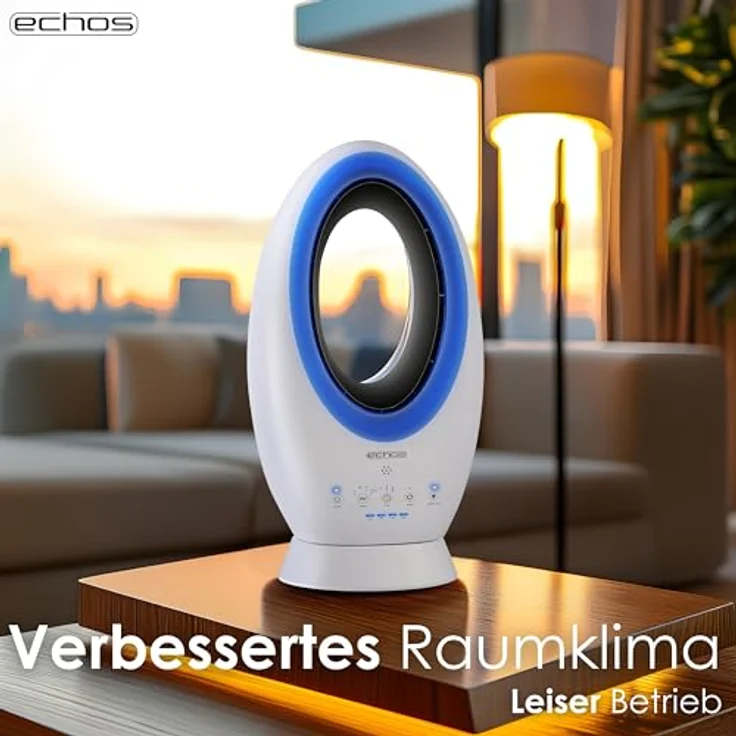 Echos® Echos®- 2-in-1 Turmventilator mit Fernbedienung, leiser Betrieb, Akku- oder Strombetrieb, oszillierend, 5-farbige Ambientebeleuchtung, 61 cm – Bild 3
