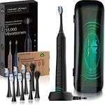 Tristan Auron Business Class Schallzahnbürste - 55.000 Schwingungen - 5 Modi - 60 Tage Akku + inkl. Etui mit UV Desinfektion + 6 Ersatzbürste und 2 Zungenreiniger - schwarz