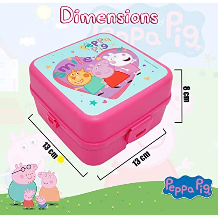 HOVUK Peppa-Pig Lunchbox 14 cm, lebensmittelechter Kunststoff-Lunchbehälter für Kinder, mikrowellen- und spülmaschinenfest, Sandwich-Box für Kinder und Mädchen ab 3 Jahren – Bild 2