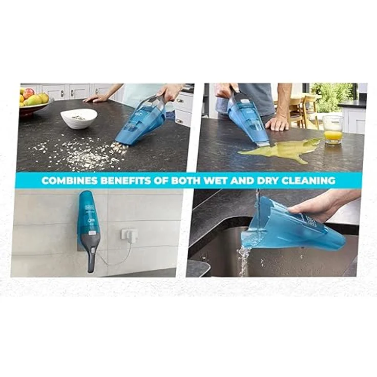 Black + Decker 2-in-1 Nass-Trocken-Handsauger (7.2V, Gummilippe für Nassreinigung aufsteckbar, transparenter Schmutzfangbehälter, inkl. Ladestation mit Wandhalterung, Bürste & Gummilippe) WDC215WA – Bild 5