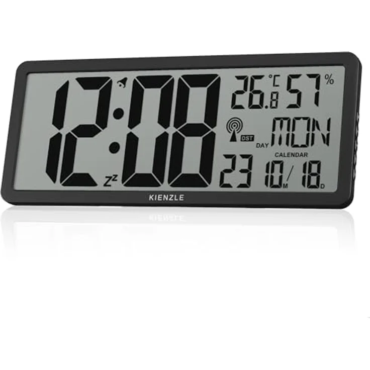 Kienzle Digitale Wanduhr XXL, Automatische Uhrzeiteinstellung, Raumklima-Check, Weckfunktion, 12-/24-Stunden-Format – Bild 2