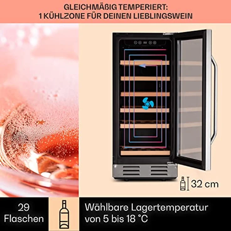 Klarstein Vinovilla 29 Weinkühlschrank, freistehend, edelstahl, 1 Temperaturzone, Glastür, Energieklasse G – Bild 4