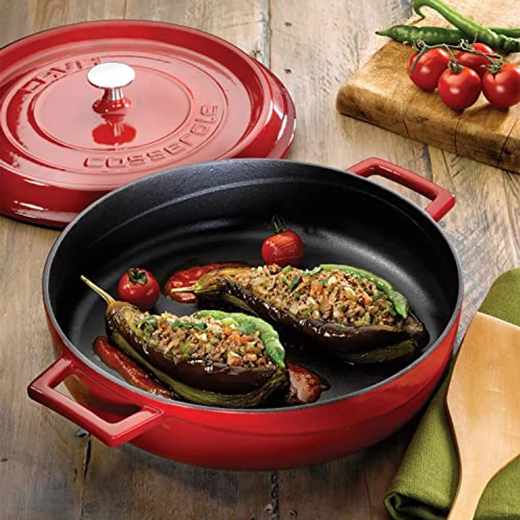 LAVA CASSEROLE MULTIFUNCTIONEEL 3.40 LTR LVYST28K2R RED/BLACK Gusseisen-Kochgeschirr für 3-4 Personen, 3-Schicht-Email-Beschichtung, Spülmaschinen- und handwaschbar – Bild 4