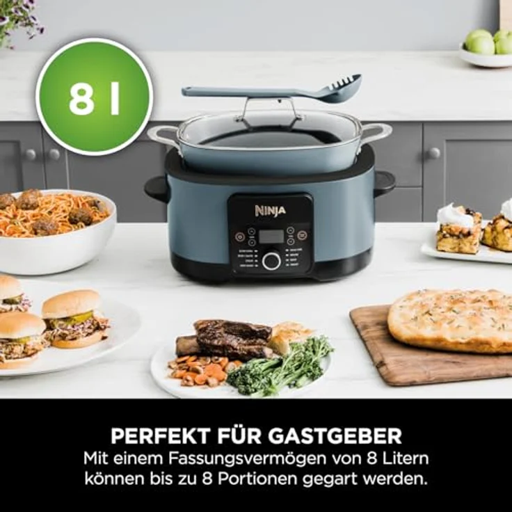 Ninja Foodi PossibleCooker MC1001EU, 8-in-1 Digitaler Multikocher mit 8 l Fassungsvermögen, Schongarer, Dämpfen, Anbraten, Backen, Meersalzgrau – Bild 3