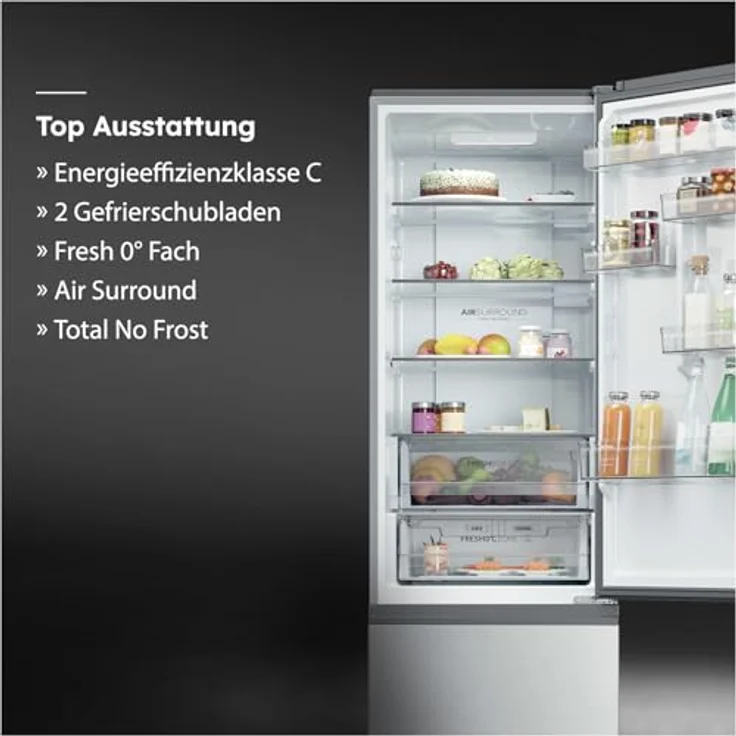 Haier HTR3620CNMG Kühl-Gefrierkombination, 414 l, Energieeffizienzklasse C, freistehend, Silber – Bild 3