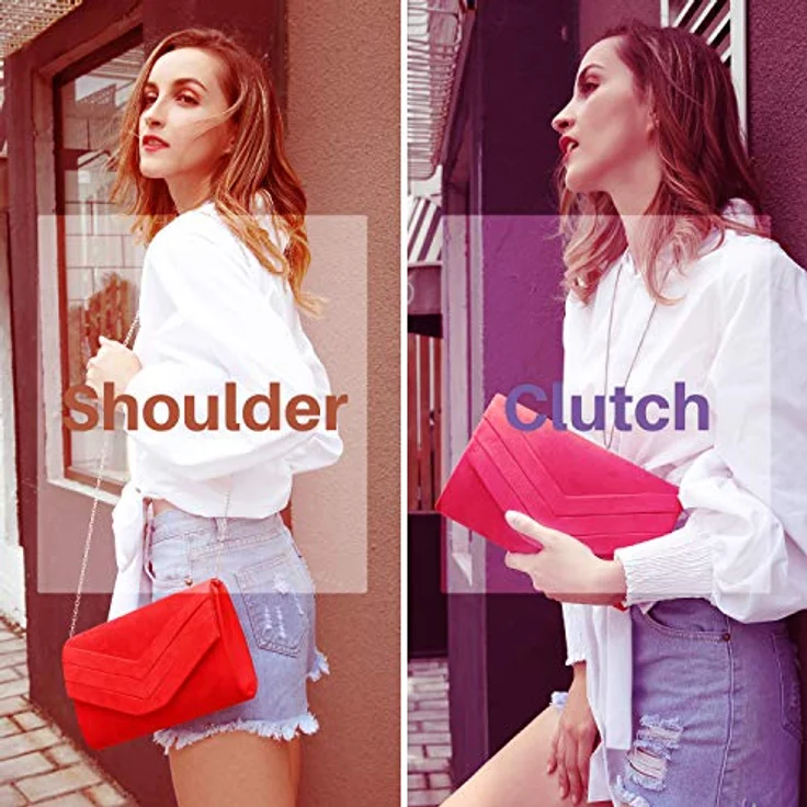 Milisente Damen Clutch, Wildleder Abendtasche mit großem Stauraum, grau, elegantes Umschlag-Design, Crossbody Schultertasche – Bild 3