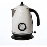 KVOTA Elektrischer Wasserkocher 1,7 L im Retro-Style, Edelstahl, mit analoger Temperaturanzeige, max. 2200 W, Kabellos & 360° drehbar, Überhitzungs- & Trockenlaufschutz, weiß-schwarz