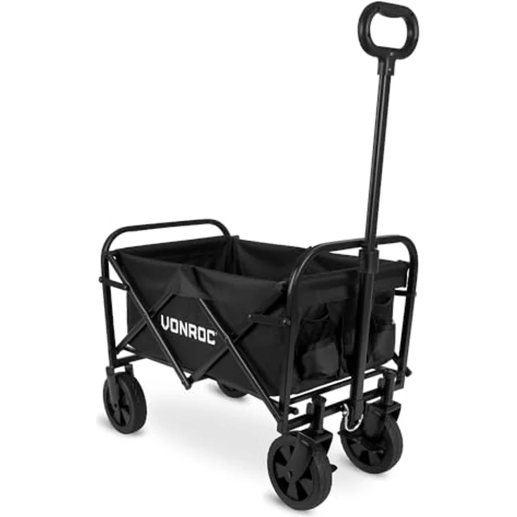 VONROC Faltbarer Bollerwagen für Garten und Strand, 60 kg Tragkraft, 50 l Fassungsvermögen, pannensichere Räder, schwarz – Bild 3