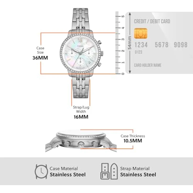 Fossil Damen Analog Quarz Uhr mit Edelstahl Armband ES5357, 36 mm Gehäuse, Chronograph-Anzeige, silber – Bild 5