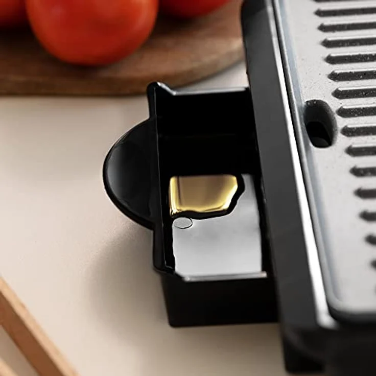 Cecotec Rock'nGrill Dark 1000, Elektrischer Tischgrill mit 1000 W, Steinbeschichtung, PTFE-frei, PFOA, Kochfläche 25,4 x 17,5 cm, Fettauffangschale und schwimmende Oberfläche – Bild 5