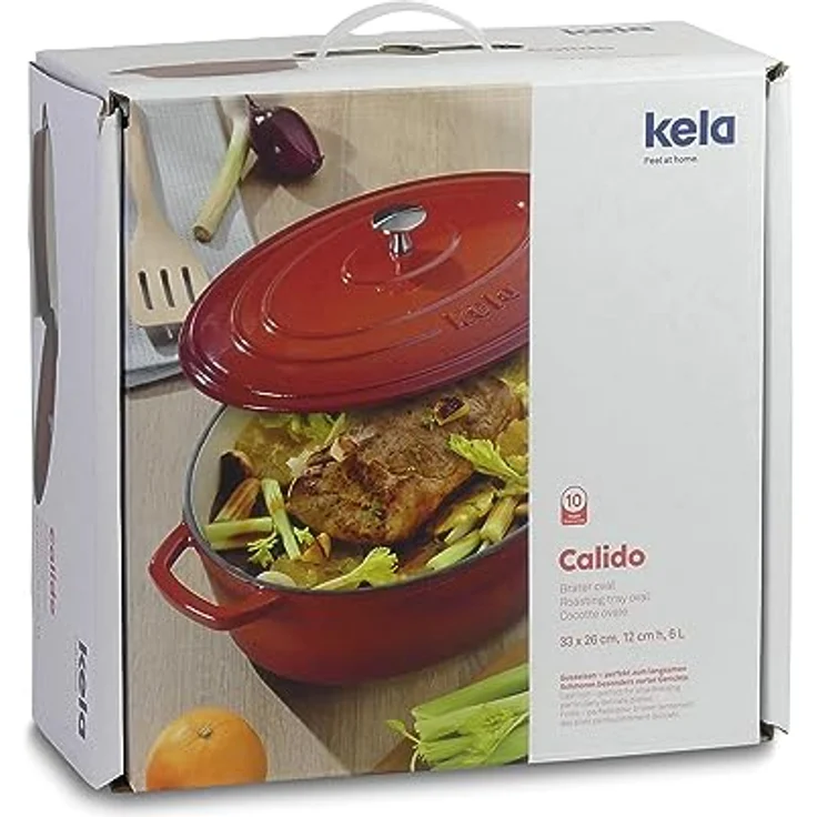 Kela 11940 Bräter mit Deckel, Gusseisen, le-Beschichtung, Hohe Wärmespeicherung, Induktionsgeeignet, 2,5 L, Rot, Rund, Calido – Bild 10