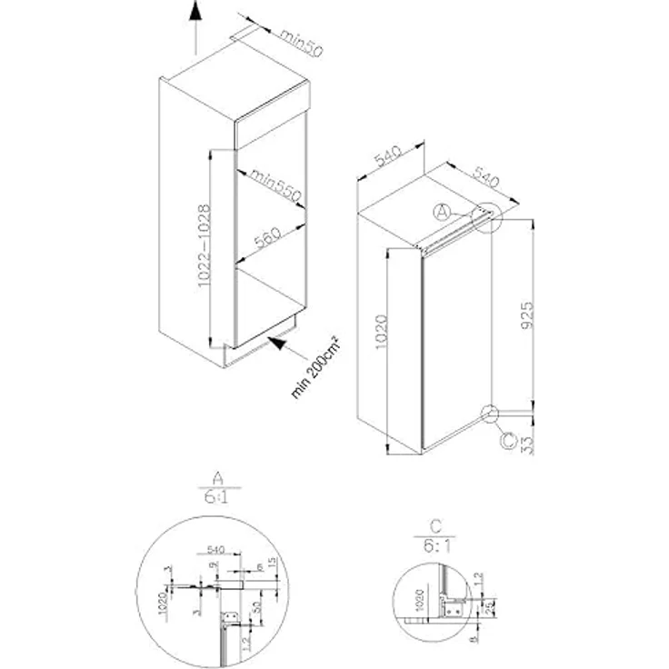 Amica EVKSS 351 216 Einbau-Kühlschrank, 158 l Kühlvolumen, LED-Innenbeleuchtung, 38 dB – Bild 2