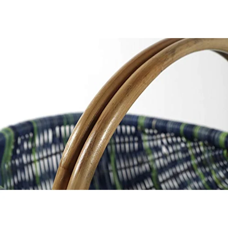 Kobolo Einkaufskorb geflockter Rattankorb, dekorativ und robust im multicolor blauen Design, 50x35x23 cm – Bild 3