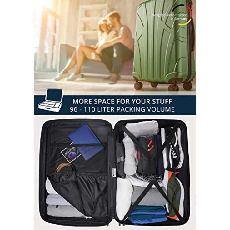 Suitline - Hartschalen-Koffer Koffer Trolley Rollkoffer Reisekoffer 4 Rollen TSA 100% ABS, 76 cm, 86 L – Bild 6