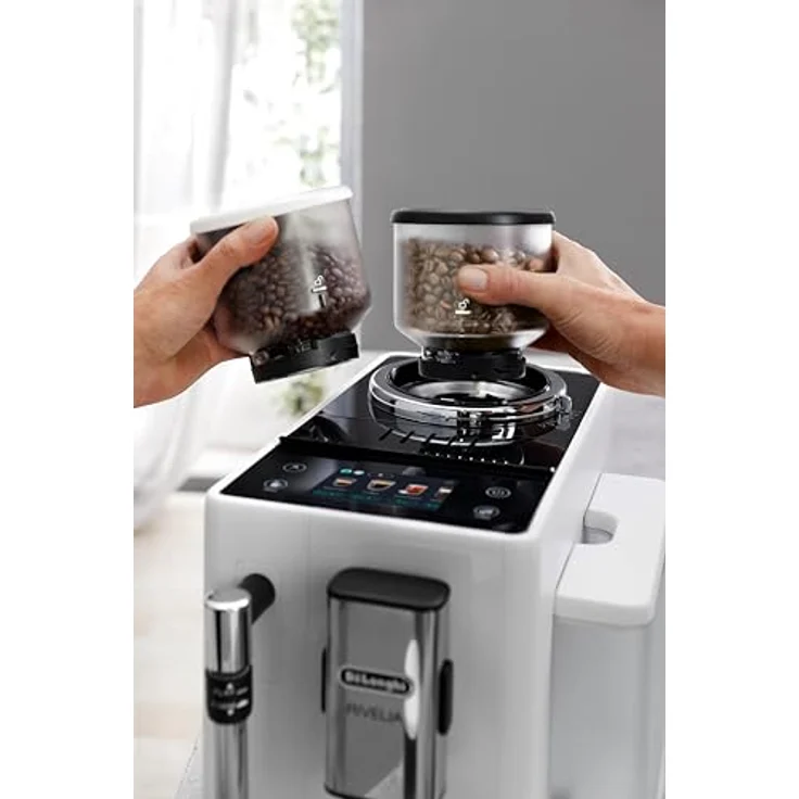 De'Longhi Rivelia EXAM440.35.W Kaffeevollautomat mit Milchaufschäumdüse, Wechselbarer Bohnenbehälter, 8 Kaffeegetränke auf Knopfdruck, Extra-Shot-Funktion, 3,5" Touch-Display, Arctic White – Bild 4