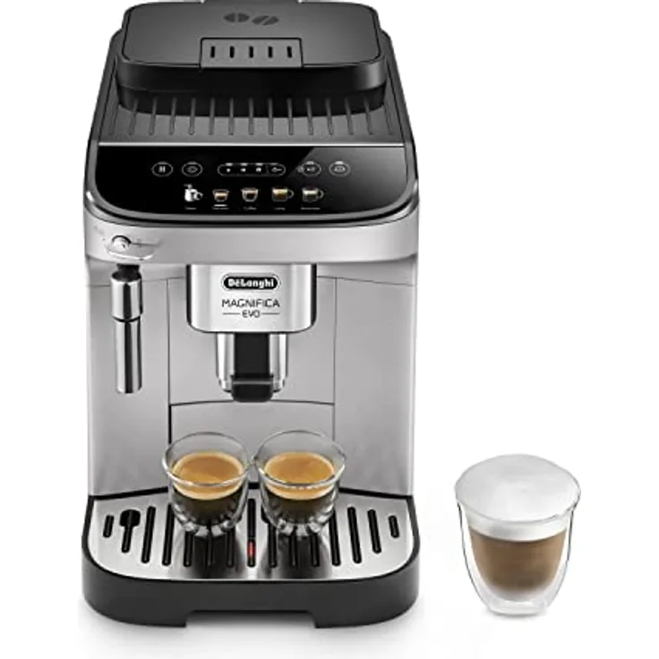De'Longhi Magnifica Evo ECAM 292.33.SB Kaffeevollautomat mit Milchaufschäumdüse,5 Direktwahltasten für Espresso, Kaffee und Kaffeespezialitäten,intuitives Bedienfeld, 2-Tassen-Funktion, Silber/Schwarz