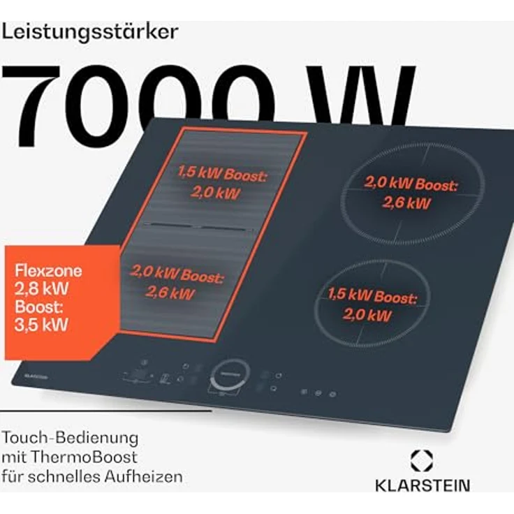 Klarstein Delicatessa 60 Induktionskochfeld - 4-Zonen-Einbaukochfeld, 7.000 W mit Booster, Flexizone und Kindersicherung, Anthrazit, 59-cm-Glaskeramikoberfläche – Bild 4