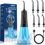 SURFOU Munddusche, Water Flosser IPX7 wasserdicht, 300ml Zahnzwischenraumreiniger, Munddusche kabellos USB wiederaufladbar mit 3 Modi 4 Druckeinstellungen und 6 Düsen für Reisen & Hause