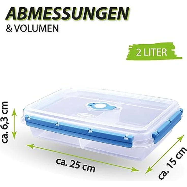 Tontarelli Vorratsdose mit Trenner für Lebensmittel (2000 ml) - Blau - BPA-Frei luftdicht, Aufbewahrungsbox Meal Prep Box – Bild 4