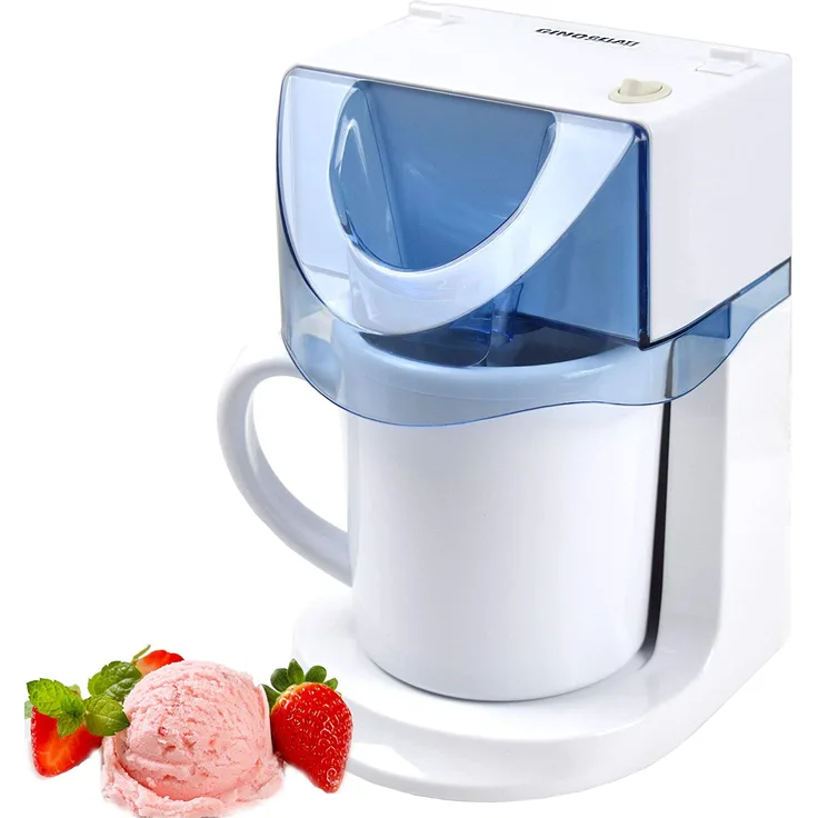 Syntrox GG-25W 3 in 1 Eismaschine, Frozen Jogurt-Milchshake Maschine, 25 Watt, für Speiseeis, Sorbets, Frozen Joghurt, Softeis, Milchshakes, Kunststoff, weiß, blau