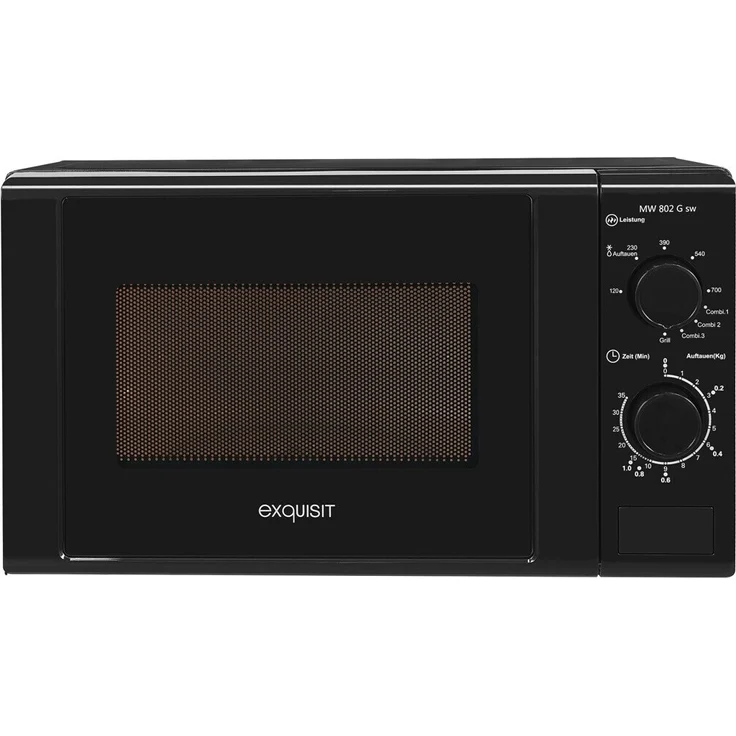 Exquisit MW 802 Gsw Mikrowelle mit Grill, Standgerät, 20 Liter Garraum, 700 Watt, Auftauen, schwarz – Bild 1