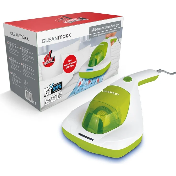 MAXXmee 01114 Milbensauger Kompakt mit UV-C Licht, 300 Watt, weiß-limegreen – Bild 4