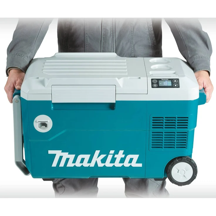 Makita DCW180Z Akku-Kühlbox, Kompressorkühlbox mit Rädern, Energieeffizienzklasse E, 20L, 18V, 220V, 230V, inkl. Flaschenöffner, Teleskopgriff, LED-Anzeige, USB-Anschluss, türkis, weiß – Bild 11