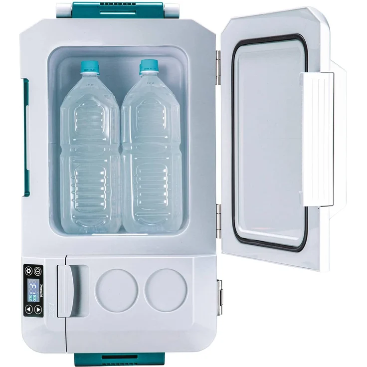 Makita DCW180Z Akku-Kühlbox, Kompressorkühlbox mit Rädern, Energieeffizienzklasse E, 20L, 18V, 220V, 230V, inkl. Flaschenöffner, Teleskopgriff, LED-Anzeige, USB-Anschluss, türkis, weiß – Bild 12