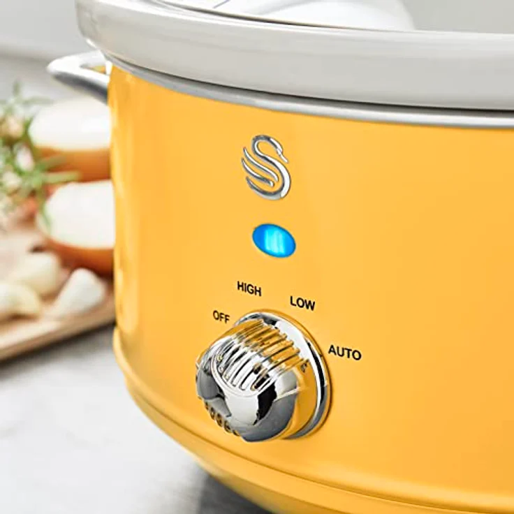 Swan SF17021 Retro Slow Cooker, Schongarer, 200W, 3,5L, 3 Programme, Keramik, oval, gelb – Bild 5