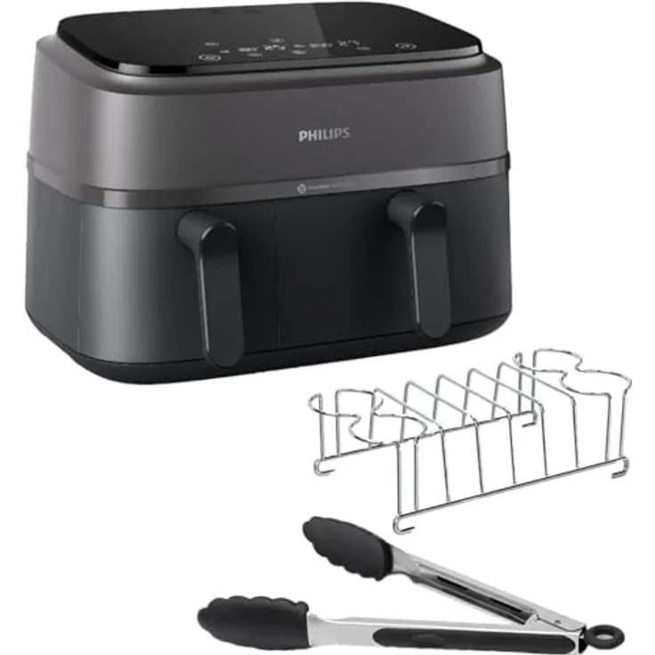 Versuni Philips Dual Basket Airfryer 3000-Serie mit Frühstücksset, 9L, 2 Schubladen, Synch-Funktion, Rapid Air Technologie, Vielseitige Große Heißluftfriteuse für die Familie – Bild 1
