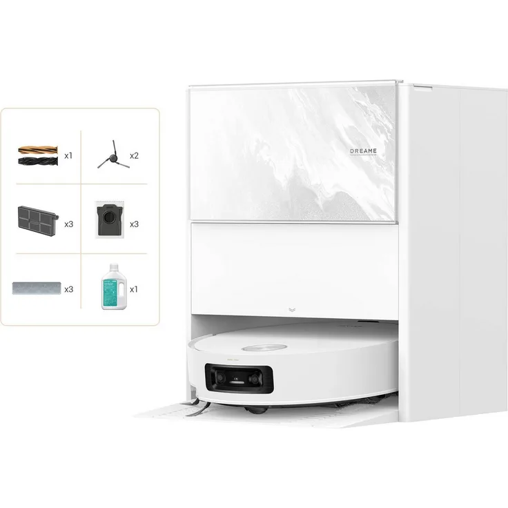 Dreame Aqua10 Ultra Track Complete, Nass-Trocken-Saugroboter mit 25.000 Pa Saugkraft, Warmwasser-Wischsystem, Hindernisüberwindung, Weiß