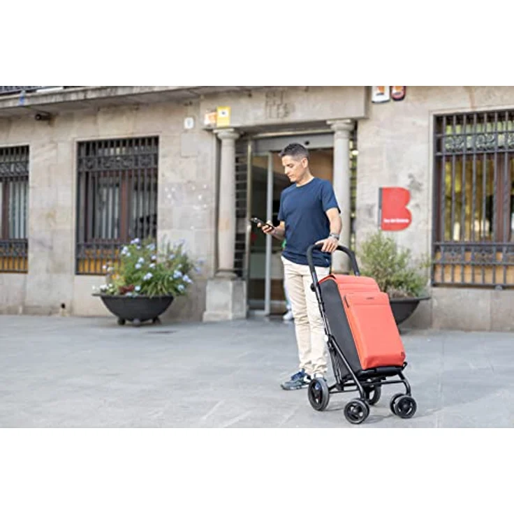 Carlett - Einkaufstrolley, Faltbarer Supermarkt-Trolley, mit 4 regenfesten Rädern und einem großen Fassungsvermögen von 25kg, Haupttasche 50L, Thermotasche 10L und Hecktasche - Lachsfarben – Bild 5