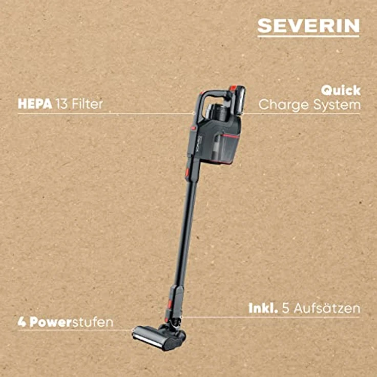 Severin HV 7186 Sepuro Pro Handstaubsauger, 60 min Akkubetrieb, beutellos, HEPA-Filter, anthrazit-rot – Bild 4
