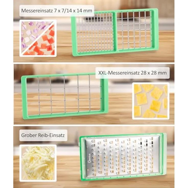 Genius Nicer Dicer Exclusive | Set 15-tlg. - Gemüseschneider, Würfel, Streifen, Scheiben inkl Auffangbehälter, Salatschneider – Bild 5