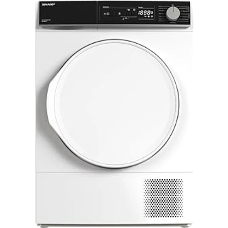 Sharp KD-NHA8S8P1W3-DE Wärmepumpentrockner, 8 kg, 15 Programme inkl. 30 Min. Kurzprogramm, Schontrommel mit LED-Beleuchtung, Weiß – Bild 1