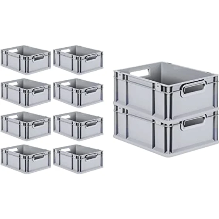 PROREGAL SuperSparSet 10x Eurobox NextGen Grip, Transportbox mit Scharnierdeckel und gelben Schiebeschnappverschlüssen, 16 L, Grau, HxBxT 17x30x40cm – Bild 3