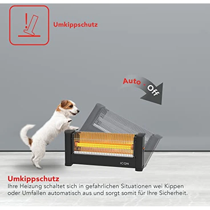 ICQN Infrarot Standheizstrahler | Für Räume bis 16m² | 900 W | IP20 | Elektroheizung | 1,5 Meter Kabelzuleitung | Heater für Büro oder Haus | Infrarotheizer| IQ.0900.APW, Heizstrahler – Bild 4