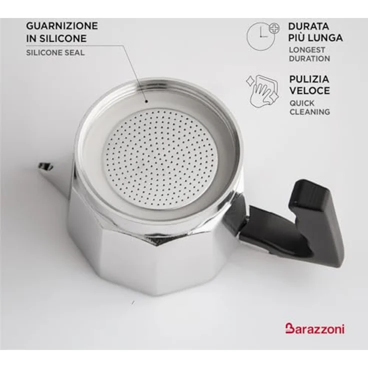 Barazzoni die Espressokocher 3 Tassen, Aluminium, Grau, 8.7 x 15.1 x 15.7 cm – Bild 7