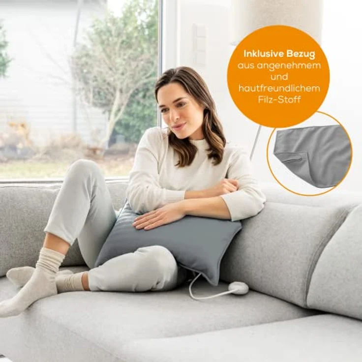 Beurer HK 48 Cosy Sofa-Heizkissen mit Schnellheizung, 3 beleuchtete Temperaturstufen und Abschaltautomatik, extra weiches Wendekissen, mit zusätzlichem Filz-Bezug, grau – Bild 4