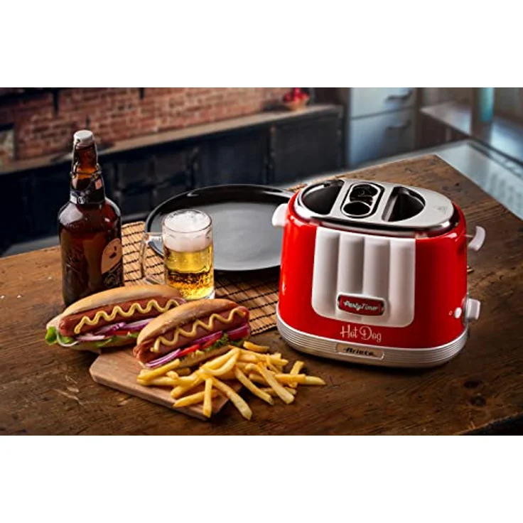 Ariete Hot Dog Maker Party Time 206, Hot Dog-Maschine mit 4 Garräumen, 5 Garstufen, Automatischer Auswurf, Hot Dog Toaster, 650W, Rot – Bild 4