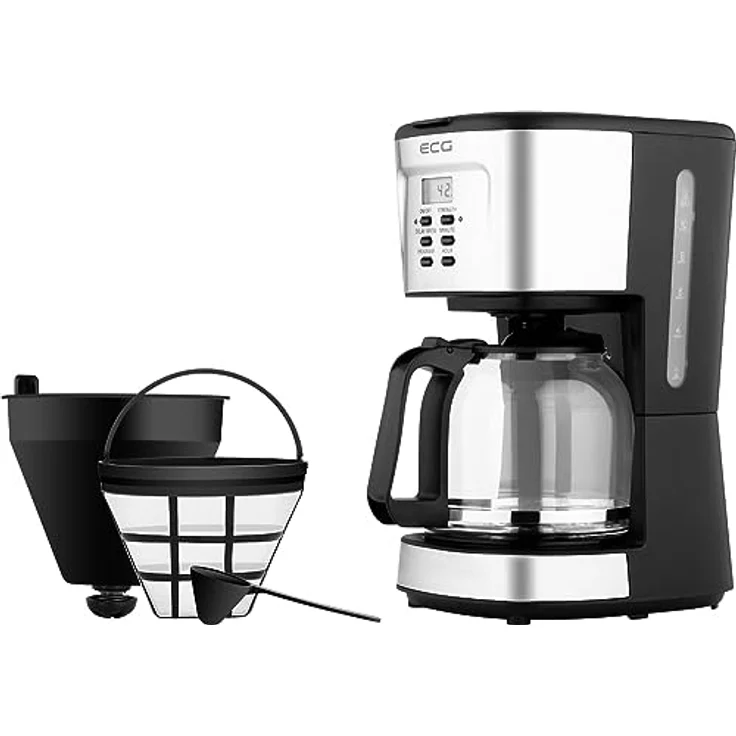 ECG KP 2125 Supreme,Drip-brew coffee machine,LCD display,Elegant glass carafe with 1.5 l, Schwarz/Edelstahl – Bild 1