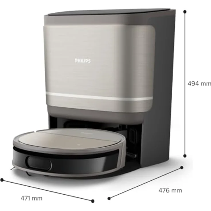 Philips 9000 Series Saug- und Wischroboter - mit automatischer Staubabsaugstation, rollender Wischmop, 8000 Pa Saugleistung, 6300 mAh Akkukapazität, Hinderniserkennung, Steuerung über App (XU9100/10) - Schwarz – Bild 2