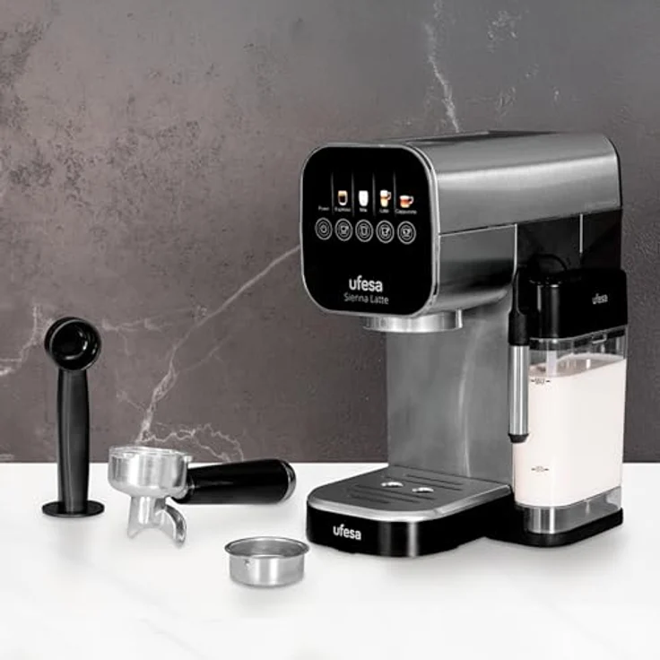 Ufesa Kaffeemaschine SIENNA LATTE, Express-Kaffeemaschine aus Edelstahl, schwarz – Bild 4